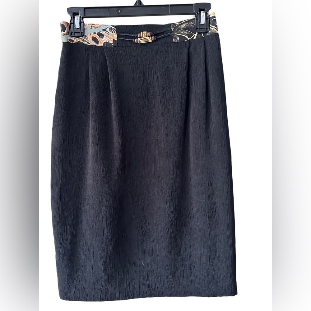 Nancy Bolen City Girl Black Pencil Skirt Boho Beaded Vintage Corporate Chic
